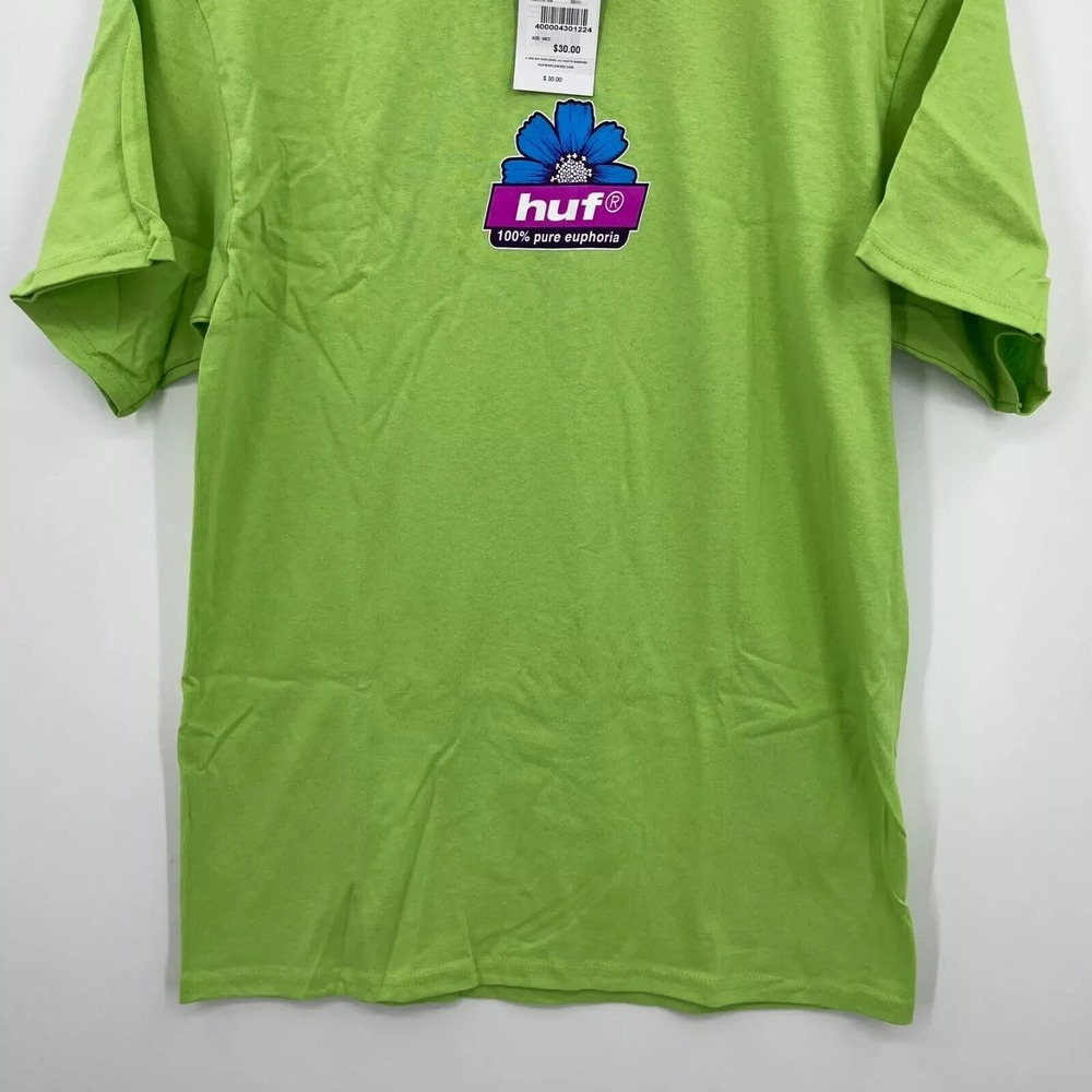 HUF‎ Worldwide T-Shirt Men's Size M Lime Green Flower Logo Graphic Tee New NWT - Picture 3 of 10